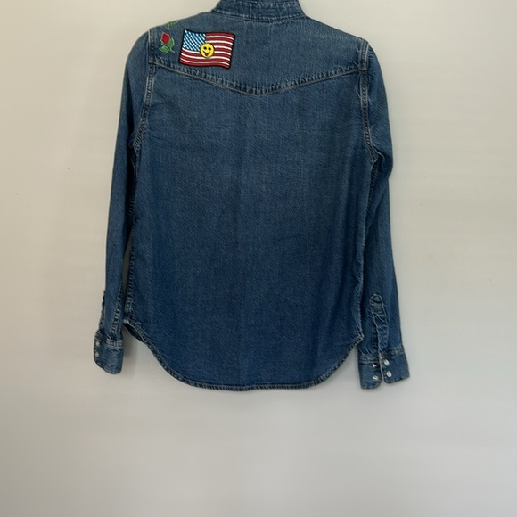 Levi's Dark Blue Denim Shirt with Colorful Patches - Picture 7 of 12